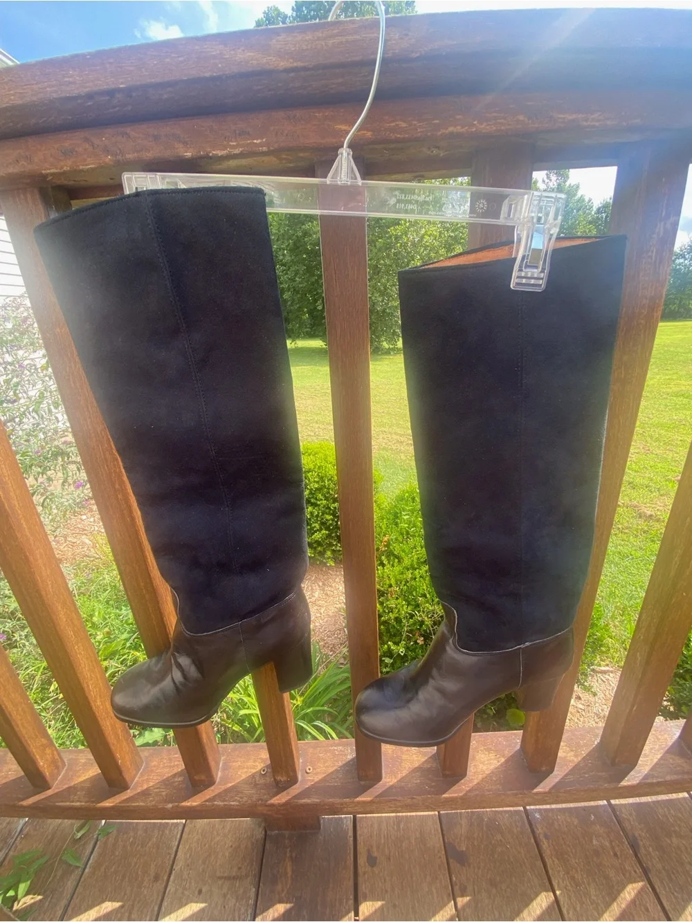 Women's Black Over-the-Knee Block Heel Boots with Buckle Accent